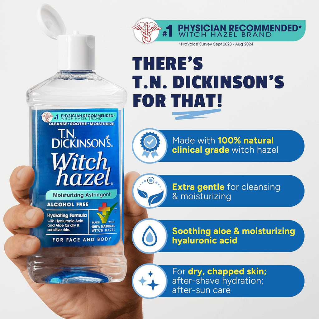 T.N. Dickinson's Witch Hazel Astringent - Alcohol-Free, 100% Natural Formula | Calms & Hydrates Skin | 16 Fl Oz