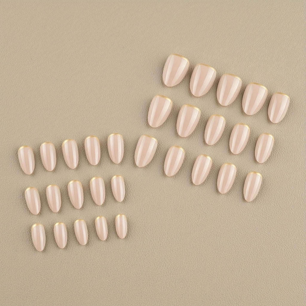 Yibosoar Press On Nails - Glossy, Short Round Fake Nails, Salon Quality | Semi-Transparent Reusable Press On Nails in 15 Sizes - 30Pcs Stick On Nails Kit (Gold Pink)