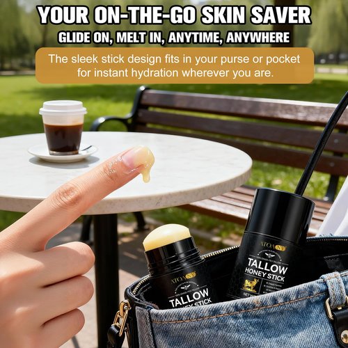 NIFEISHI Organic Beef Tallow for Skin, 100% Grass Fed Beef Tallow and Honey Balm Stick for Face and Body, Tallow face Moisturizer for Dry and Sensitive Skin, Natural Formula - 2.6 FLoz