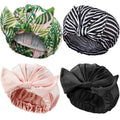 Floraltop 4 Pcs Shower Caps for Women, Waterproof Reusable Shower Hair Caps Bowknot Satin Bath Hair Caps Elastic Hem Turban Bath Caps for Long Short Curly Hair Women Girls (Stripe)