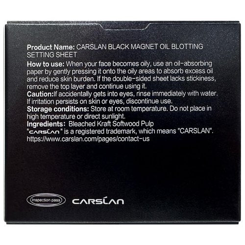 CARSLAN Makeup Blotting Paper with Powder, Black Magnet Blotting Sheet for Oily & Combination Skin, Portable Compact with Puff & Mirror, Keeps Makeup Fresh All Day, 450 Sheets + 8 Refill Adhesive Pads