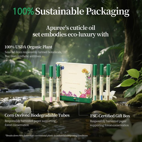 APUREE Organic Cuticle Oil Set (6pcs) | 100% Bio-Based | For Nail Dermatitis & Cracked Cuticles | USDA Verified | Hexane Free | Vegan