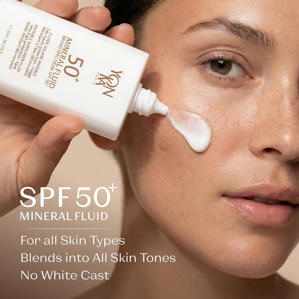 YONKA PARIS SPF 50 Mineral Fluid - Weightless Sheer Sunscreen with No White Cast | Fragrance-Free, Water-Resistant Daily Protection