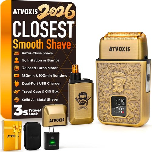 Skiennix All-Metal Foil Shaver - 3-Speed Close Shave with USB-C Fast Charging | Bronze Travel Case Included