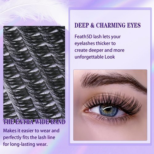 B&Q Lash Clusters Fluffy Wispy Voluminous - 144 PCS Feath5D 02 Layered Individual Cluster Lashes, Feathered Lightweight Eyelash Extensions in 8-18mm, Waterproof False Lashes