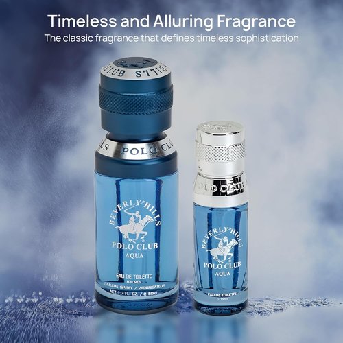 Beverly Hills Polo Club Men's Eau De Toilette Aqua - Long-Lasting Fragrance, 2.2 Fl Oz Total (1.7oz + 0.5oz Travel)