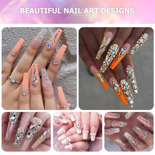 Briskbloom 4080PCS Nail Art Rhinestones Kit Gold Flatback Crystal Gemstones for Manicure Crafts Shoes Clothes Decoration, 1.5-4.8MM 6 Sizes SS4-SS20 with Wax Pen and Tweezers, Metal Sunlight