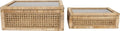 Creative Co-Op Woven Rattan and Wood Display Boxes - Modern Decorative Set of 2 with Glass Top, Natural Finish