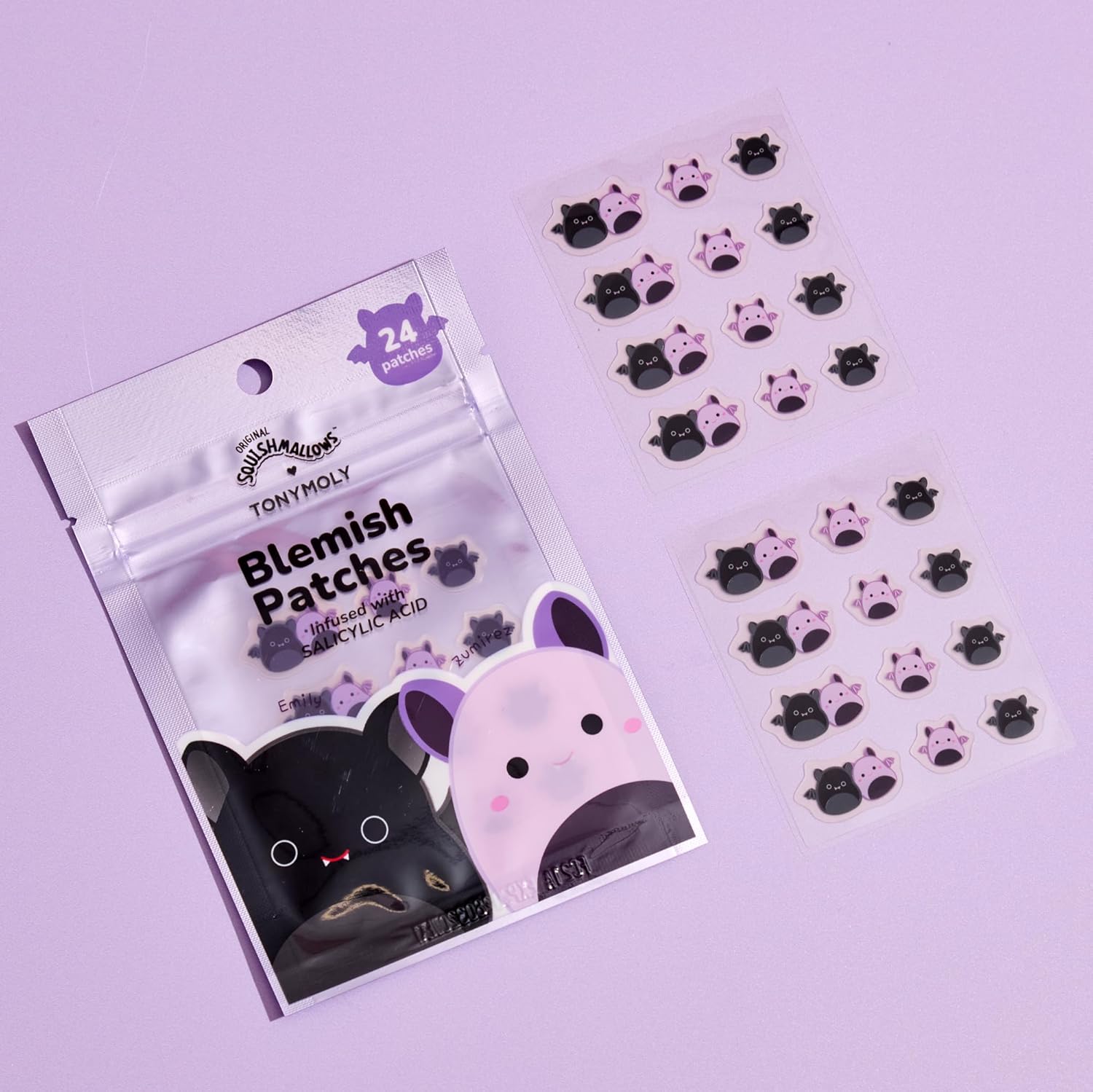 TONYMOLY Halloween Emily + Zumirez the Bat Blemish Patches - Hydrocolloid Acne Spot Treatment with Salicylic Acid | 24 Count