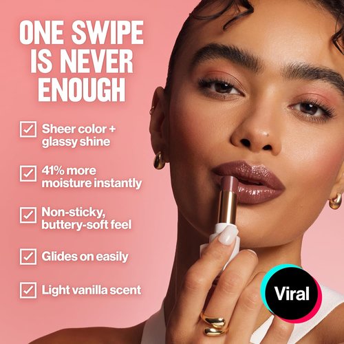 REVLON Super Lustrous Glass Shine Balm - Hydrating Tinted Lip Balm with Hyaluronic Acid & Aloe | Medium Pink 018 Beaming Strawberry, 0.11 oz