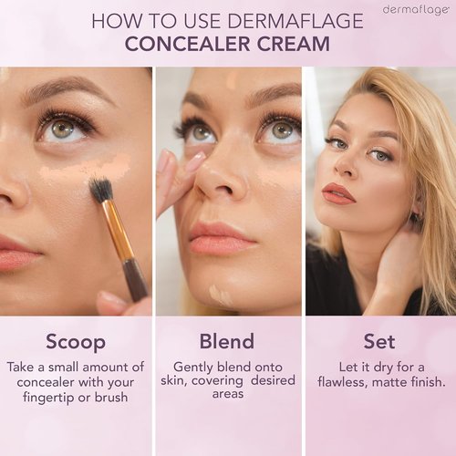 Dermaflage Waterproof Concealer Cream - Full Coverage Matte Finish for Dark Circles & Tattoos (Light)