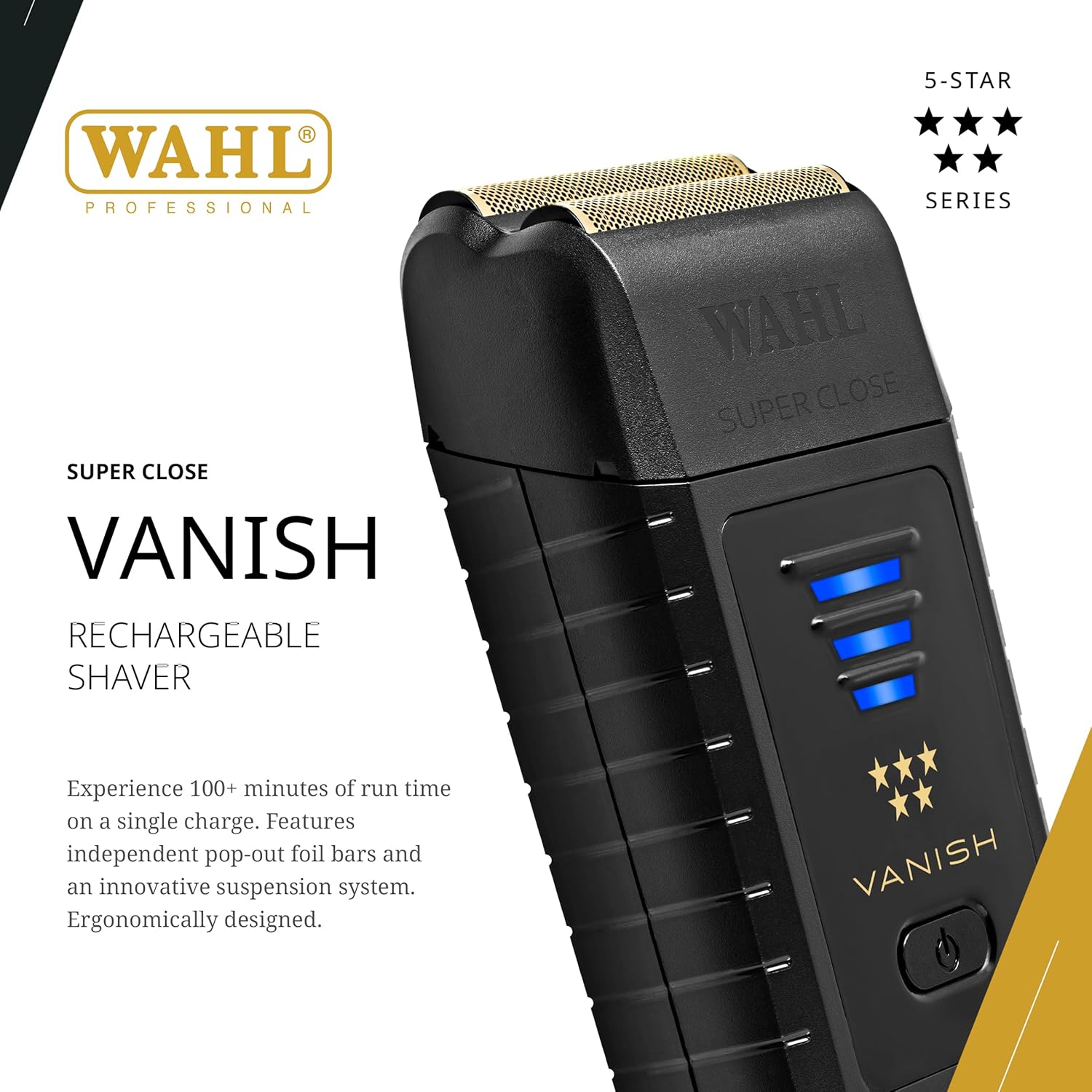Wahl Professional 5 Star Vanish Shaver - Cordless Lithium-Ion Battery with Ergonomic Design | 100+ Minute Runtime