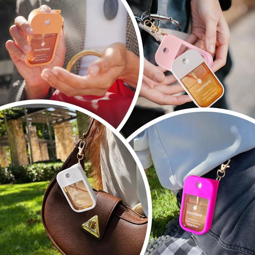 GAWBYET Hand Sanitizer Spray Case Compatible with Touchland, Silicone Hand Sanitizer Case Holder with Keychain for Power Mist and Glow Mist 1 fl oz,(White+Blue+Black)