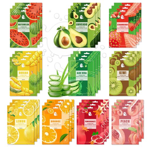 JunKuJK 30PCS Hydrating Facial Sheet Mask,Moisturizing Face Masks Skincare Gift Set,Brighten Long Lasting Face Mask Skin Care & Facial Mask Kit for All Skin Types