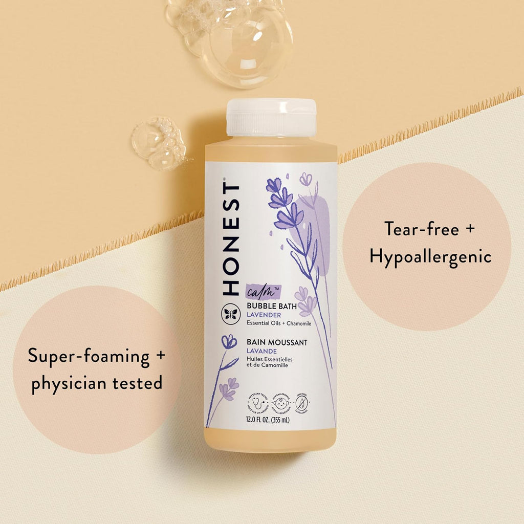 The Honest Company Foaming Bubble Bath | Tear-Free, Hypoallergenic Lavender Calm, 12 fl oz