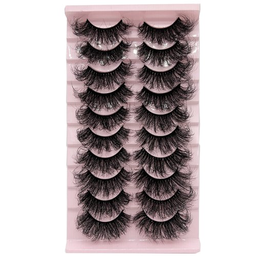 TIKILEY Mink Lashes Fluffy Wispy Thick Eyelashes Mink Faux, 20mm/25mm Long Dramatic D Curl Strip Lashes Cat Eye 3D Big False Eyelashes Pack