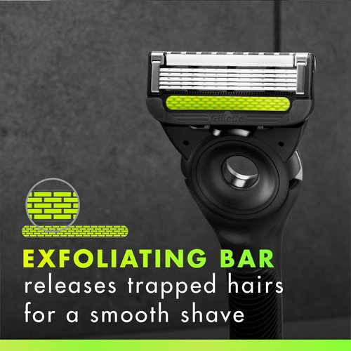 Gillette Labs with Exfoliating Bar by Men's Razor Set, 1 Shower Hook, Handle, 2 Blade Refills, Silver and Black, Razors for Men, Mens