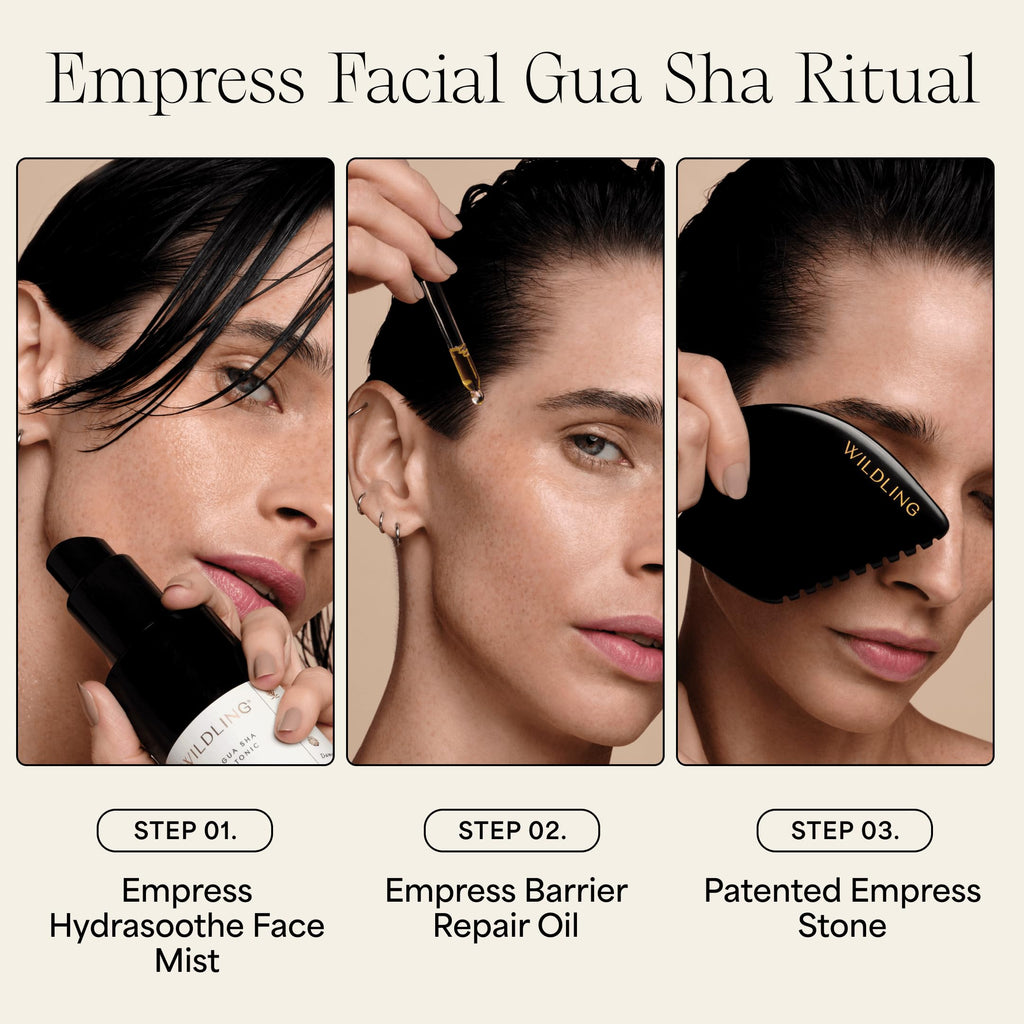 WILDLING Empress Stone Gua Sha Facial Stone I Facial Massage Stone to Lift, Plump, Tone + Sculpt I Patented Design Crafted with 100% Authentic Bian Stone