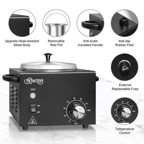 Professional Waxing Kit Wax Warmer Single Pot Wax Heater Machine for Hair Removal, Large Waxing Pot with Non-Stick Easy Clean Pot, 50 Sticks & 20 Collar, for Spa Salon Beauty Esthetician Home (Black)
