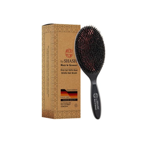 SHASH 100% First Cut Boar Bristle Hair Brush, Suitable For FINE TO THIN HAIR TYPES ONLY - Naturally Conditions Hair, Improves Texture, Exfoliates, Stimulates, Made in Germany (Black, Large)