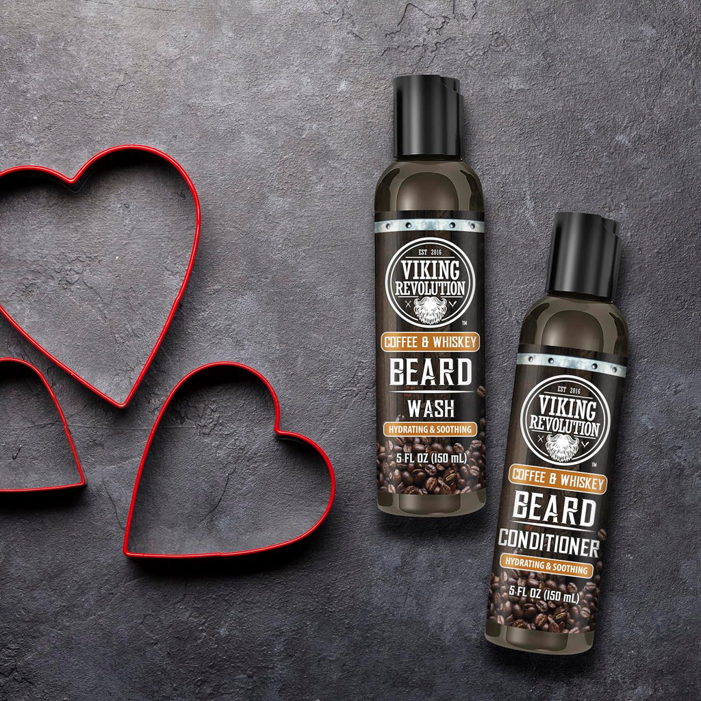 Viking Revolution Beard Wash and Beard Conditioner for Men with Argan Oil and Jojoba Oil- Beard Softener and Strengthener Beard Care Beard Shampoo and Conditioner with Ginseng Root(5oz,Coffee Whiskey)