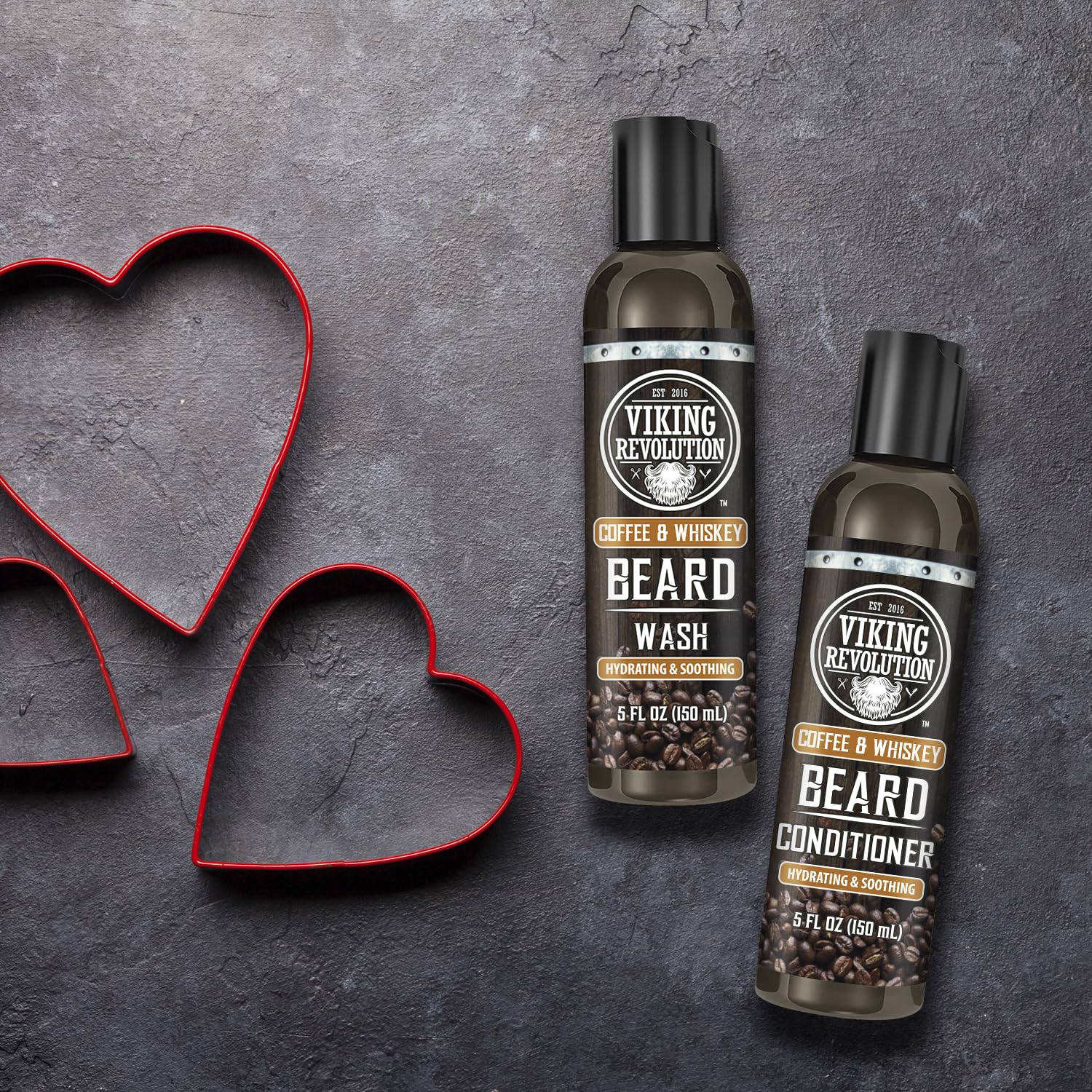 Viking Revolution Beard Wash and Beard Conditioner for Men with Argan Oil and Jojoba Oil- Beard Softener and Strengthener Beard Care Beard Shampoo and Conditioner with Ginseng Root(5oz,Coffee Whiskey)