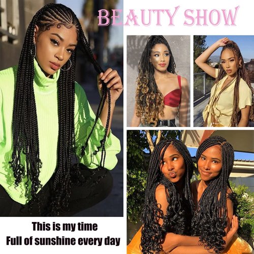 14 Inch Crochet Box Braids Hair Curly Ends Ombre Brown Curly Wave Synthetic Box Hair For Braid 6Packs 22 Strands/pcs Crochet Braids For Women(14inch, 1B/27#) …