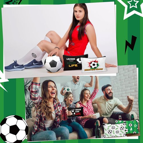 HSDSH 30Pcs Soccer Makeup Bags Soccer Cosmetic Bag Accessories for Women Travel Toiletry Pouch for Lover Players Sports Team Valentine's Day Gifts