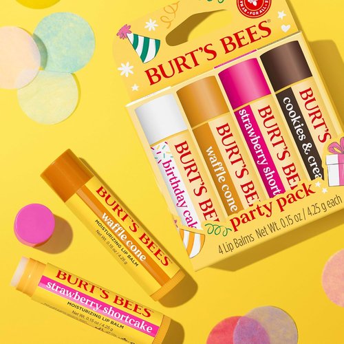 Burt's Bees Lip Balm Party Pack - Natural Moisturizing Treatment, 4 Tint-Free Flavors, 0.15 oz Each