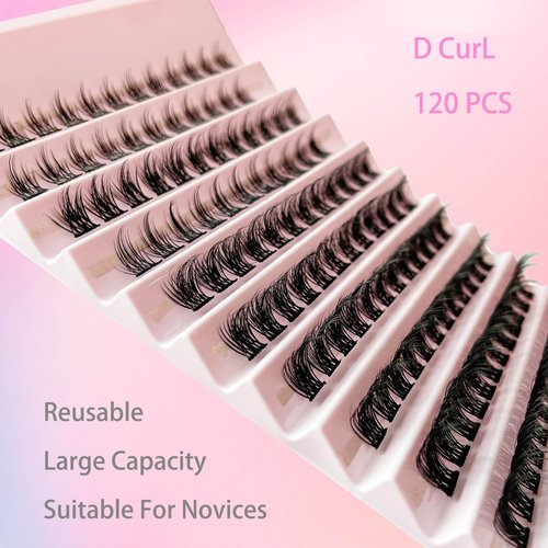 Lash Extension Kit D Curl Lash Clusters WHYBRAW Eyelash Extension Kit with 7 Days Long Lasting Bond Lash Bond and Seal 120 Pcs Natural Individual Lashes Kit with Cluster Lash Tweezers