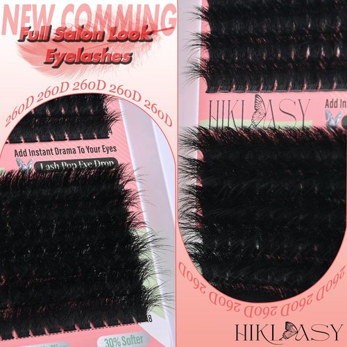 Lash Cluster 260D Full Volume Cluster Lashes Bold 12-18mm Mega Lash Clusters Supplies Wispy D Curve False Eyelashes Clusters Reusable DIY Salon Look Eye Lash Clusters Extension By Hiklasy