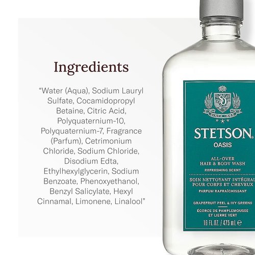 SCENT BEAUTY STETSON Personal Care All Over Hair & Body Wash Moisturizing Body Wash & Shampoo - 16 oz - 3 Pack - Oasis