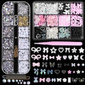 3D Assorted Nail Charms Gems, Bow Bowknot Butterfly Flower Acrylic Nail Art Charms, Half Round Nail Pearl and Rhinetones Charms for DIY Nail Art Accessories