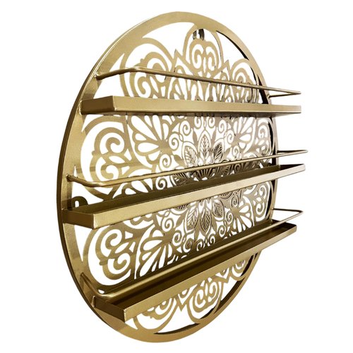 Luene Mandala Shape Shelves, Essential Oil & Nail Polish Organizer - Display Holder Storage Shelf Spice Rack - Black or Gold - Wall Mounted Round Oil Bottle Storage, Cosmetics Display Rack (Gold)