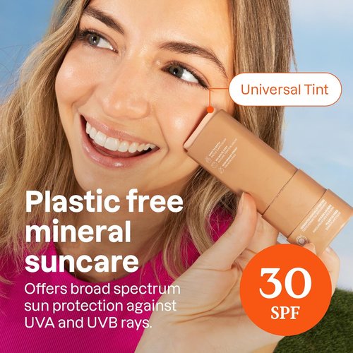 ATTITUDE Tinted Mineral Sunscreen Face Stick - SPF 30, Zinc Oxide, EWG Verified, Plastic-Free, 0.7 Ounce