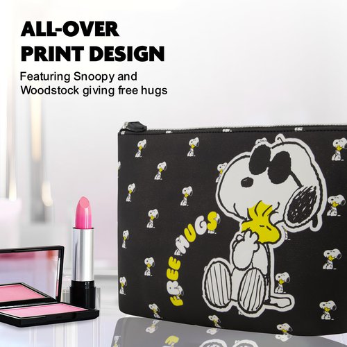 Concept One Peanuts Snoopy Women's Makeup Bag, Small Travel Cosmetic Zipper Pouch Organizer, Black