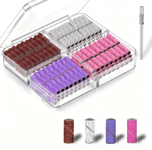 200Pcs Mini Nail Drill Bits Small Sanding Bands for Nail Drill with 3 mm Mandrel Bit, 80 120 180 240 Fine Grit Nail File for Acrylic Nails Gel Manicures and Pedicure (200pcs)