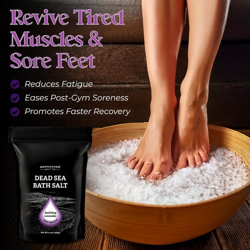 Aromasong Pure Dead Sea Salt for Soaking with 100% Natural Lavender, 14 Oz. - Spa Bath Salt Fine Grain - Body Wash Scrub - Soak for Women & Men- Resealable Pack