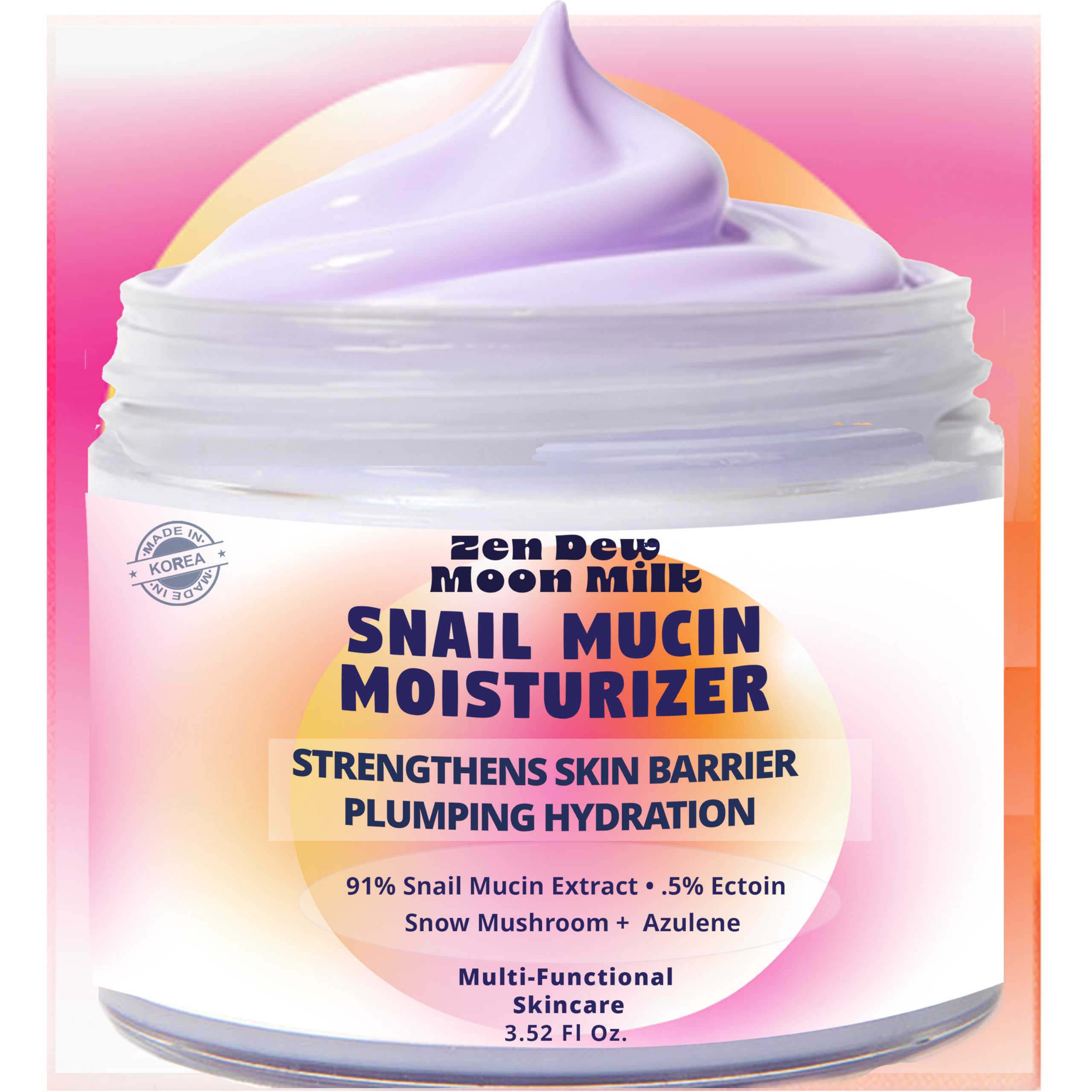 Zen Dew Moon Milk Snail Mucin Moisturizer Gel Cream (3.52 oz) Korean Snail Mucin Serum Cream that Replenishes Moisture & Leaves Skin Brighter, Plumper, Soothed & Smooth
