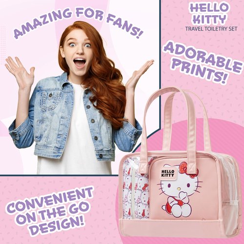 Hello Kitty Toiletry Bag and Makeup Bag Set of 3 for Women Teens Girls Zipped Cosmetics Case Kawaii Travel Essentials Anime Gifts for Her
