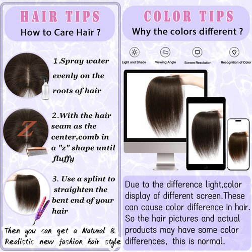 LEDIZE Hair Toppers for Women Real Human Hair, 360° Cover Middle Part Human Hair Toppers for Women with Thinning Realistic Scalp Line Upgrade Basement Toppers Hair Pieces Medium Brown, Side Bangs