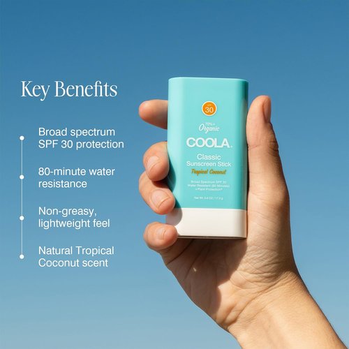 COOLA Organic Face Sunscreen SPF 30 - Vegan & Gluten-Free Sunblock Stick in Tropical Coconut, 0.15 Oz