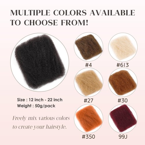 Afro Kinkys Bulk Human Hair, 18 Inch 50 Gram Soft 4C Afro Kinky-Curly Human Hair Bulk for Twist Dreadlocks Extensions Repair Locs Natural Black 1 Pack (1B, 18inch)