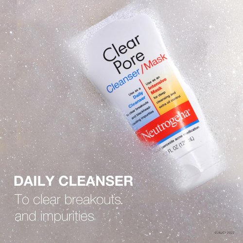Neutrogena Clear Pore 2-in-1 Facial Cleanser & Face Mask - Acne Treatment with Kaolin & Bentonite Clay, 4.2 fl. oz, 3 Pack