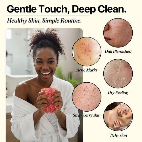 SUDNY Authentic African Net Sponge - 2 Pieces African Exfoliating Body Scrubber Bath Sponge - Daily Use & Quick-Dry Mesh for Smooth Skin - Real African Body Care Bathing Accessories | Pink $ Orange