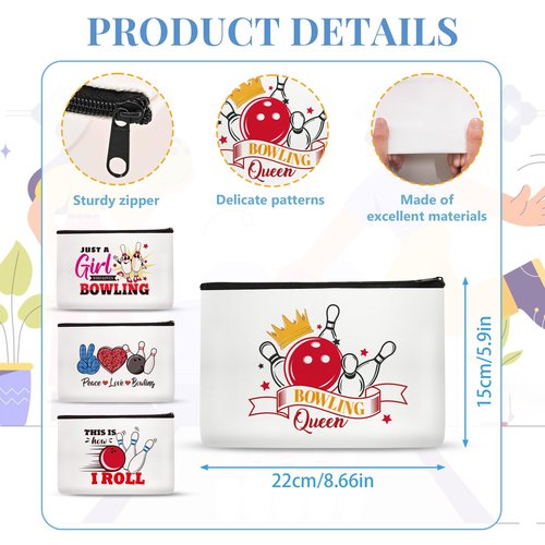SEAOYOZO 4 Pcs Bowling Gifts for women, Bowling Makeup Bag, Sport Accessories, Cosmetic Bag Zipper Pouch Gifts for Ball lover, Gym Lovers, Girls, Sister