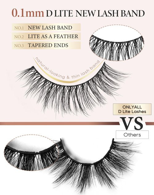 Onlyall Natural Lashes Wispy Lashes Natural Look False Eyelashes Flared Eyelashes 7 Pairs D-K06