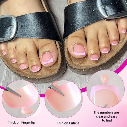 168pc Pink French Tip Press on Toenails Women Fake Toe Nails with Tabs, Nude Fake Toenails Press on Nails Toe Acrylic Nail Tips Short Square Glue Toenails Stick Artificial Toe Nails Press ons