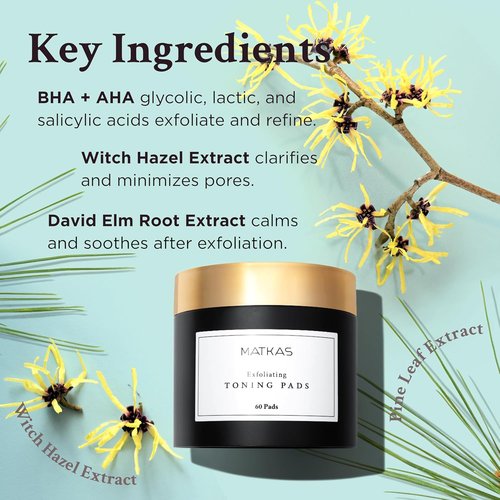 MATKAS Korean Exfoliating Witch Hazel Toning Pads - 60 Pcs | AHA BHA Gentle Face Exfoliator for Dark Spots