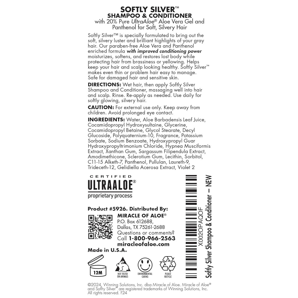 Softly Silver Shampoo - 2-in-1 Purple Restorative Formula for Gray Hair | Adds Luster & Bounce, 12 oz